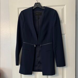 BCBGMaxAzria Navy Zip-Front Longline Blazer